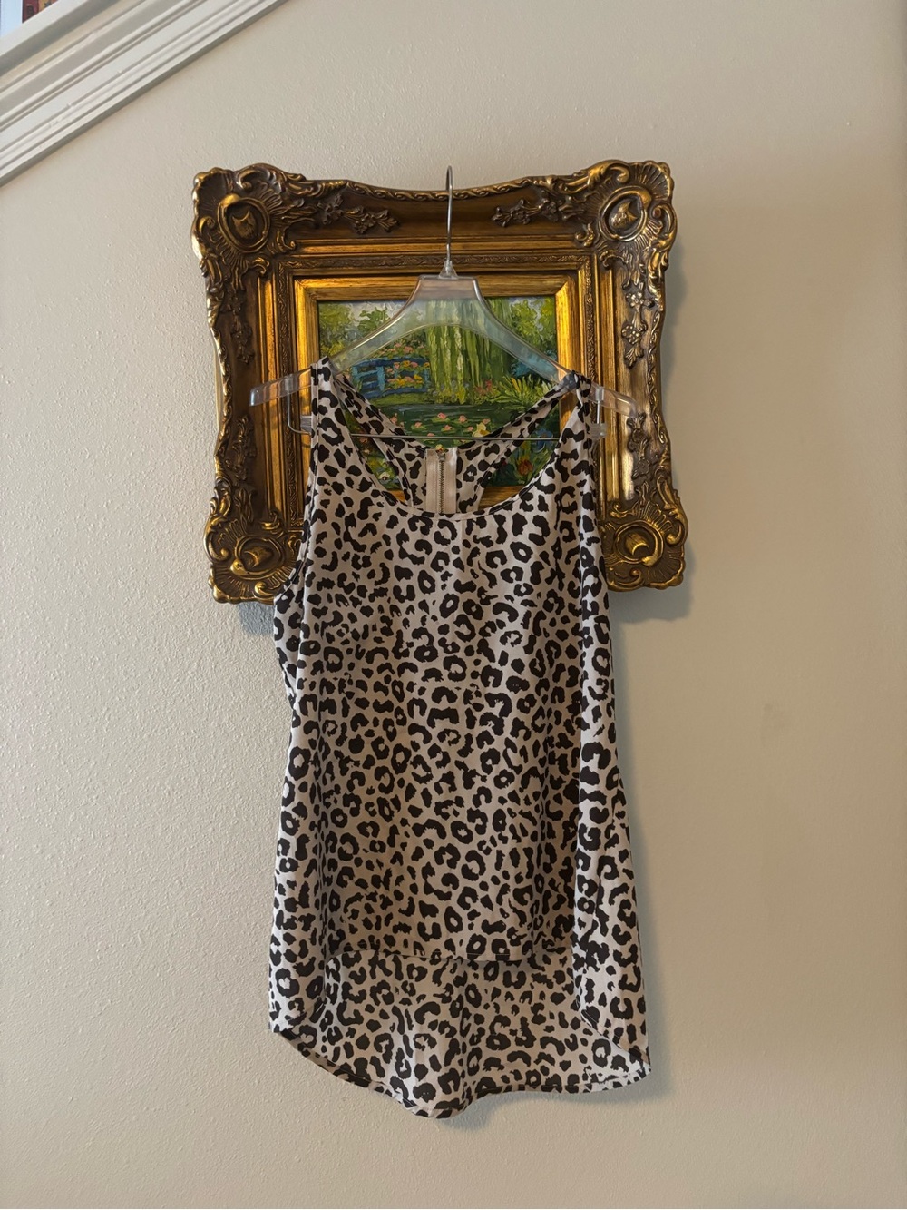 Ambiance Apparel Leopard Print Racerback Tank Top High-Low Hem Small
